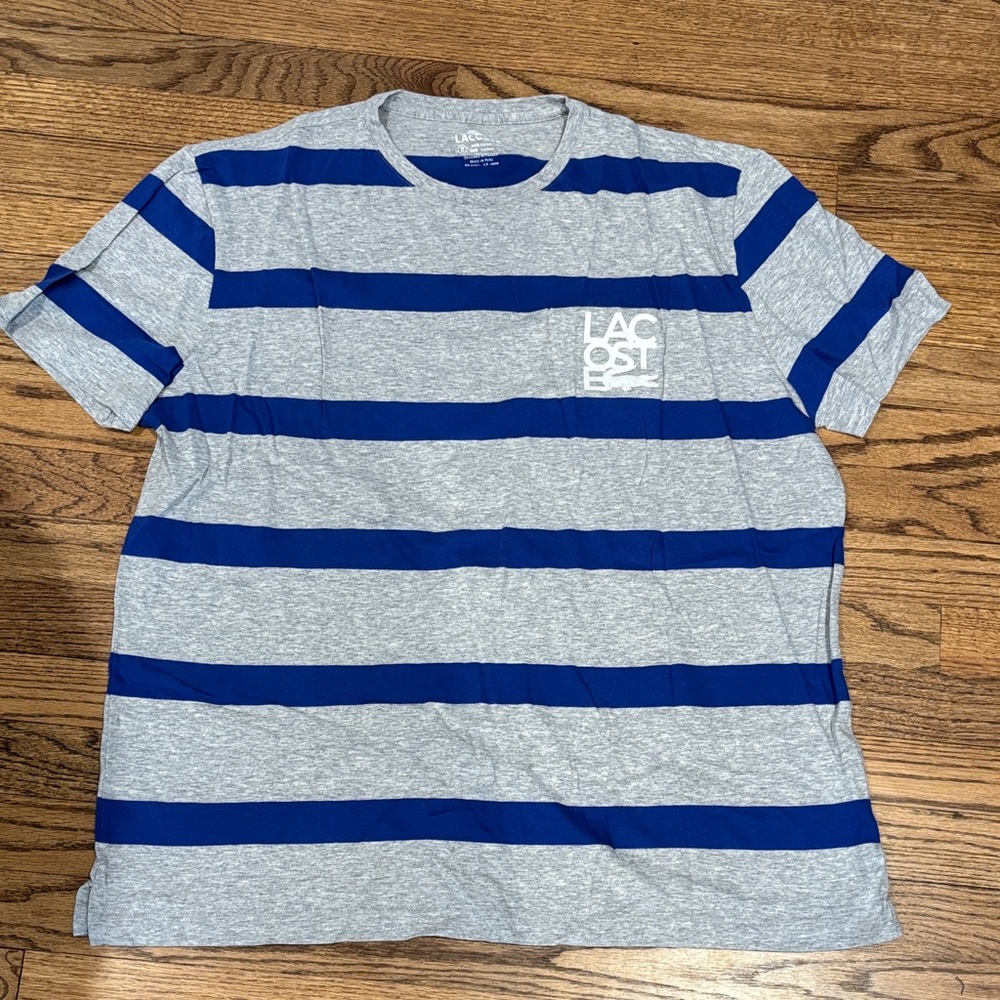 Lacoste Gray & Royal Blue Horizontal Stripe Short-Sleeve Tee 3XL/8